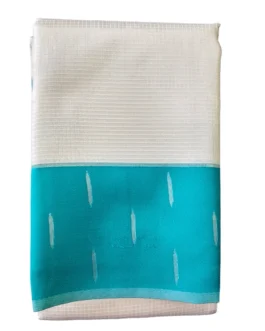 Banarasi silk saree checks cream color with blue border