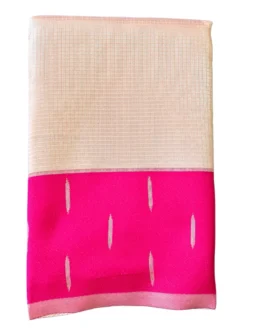 Banarasi silk saree checks cream color with pink border