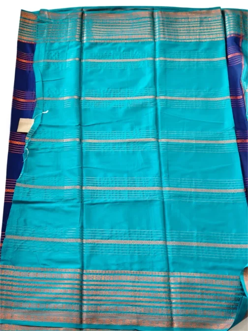 Semi mysore silk saree nevy blue with rich border premium - Image 2