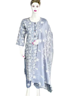 Cotton blue color and white batik print 3 pcs kurti set