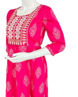 Rani pink and embroidery work long umbrella kurti