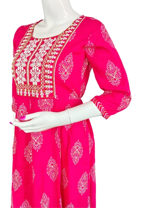 Rani pink and embroidery work long umbrella kurti - Image 2