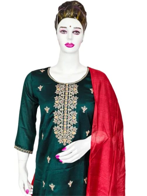 Green volor 3 pcs kurti set with embroidery work - Image 3