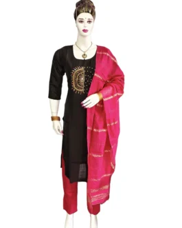Black handwork with pink color duppatta 3 pcs kutri set