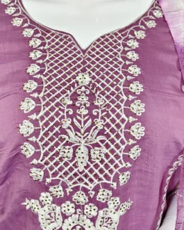 Dark lavender with embroidery work with 3 pcs kurti set