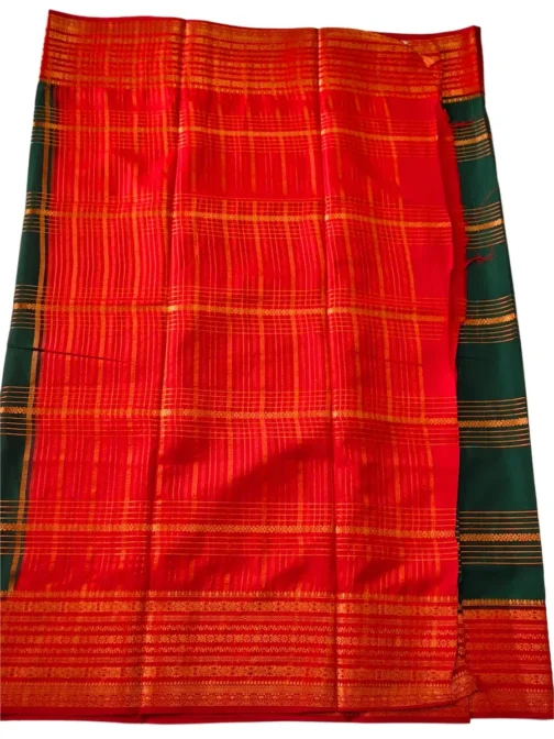 Semi mysore silk saree bottle green with rich border premium - Image 4