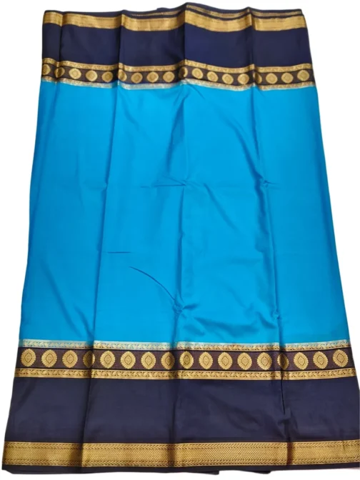 Semi mysore silk saree sky blue color with nevy blue color big border - Image 3