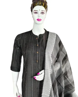 Black color collar neck 3 pcs kurti set