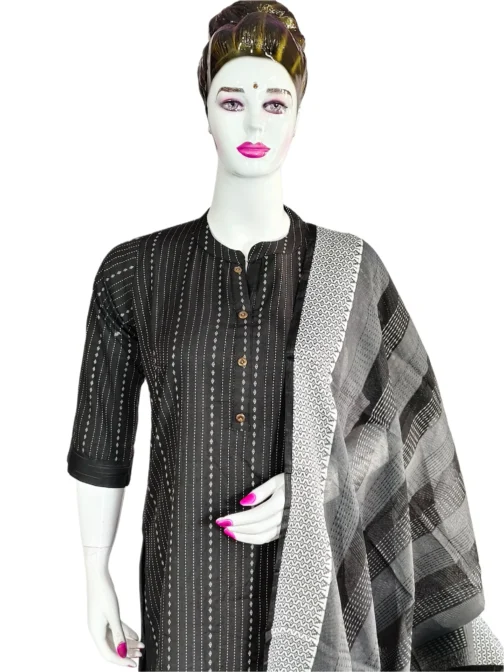 Black color collar neck 3 pcs kurti set - Image 2