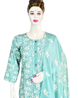 Cotton distemper and white batik 3 pcs kurti set