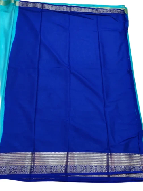 Semi mysore silk saree sky blue color with royal blue border - Image 3