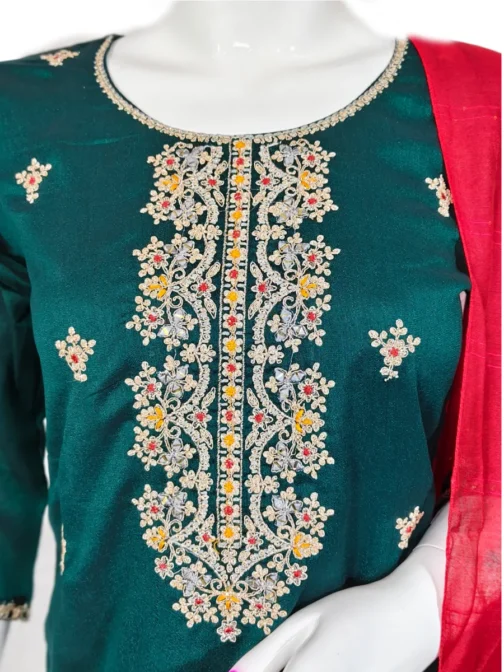 Green volor 3 pcs kurti set with embroidery work - Image 4