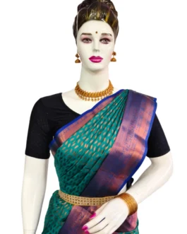 SEMI MYSORE SILK SAREE DARK SKYBLUE WITH RICH BORDER PREMIUM