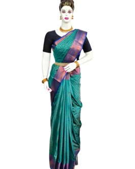 SEMI MYSORE SILK SAREE DARK SKYBLUE WITH RICH BORDER PREMIUM