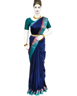 Semi mysore silk saree nevy blue with sky blue border premium