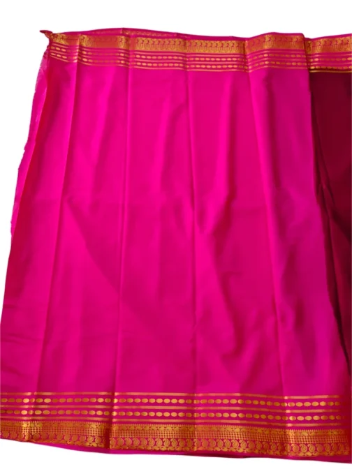 Semi mysore silk saree maroon with pink border retro style - Image 4
