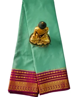Semi mysore silk saree light pista megenta blue border retro style