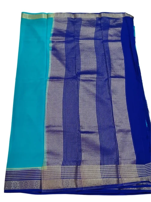 Semi mysore silk saree sky blue color with royal blue border - Image 4