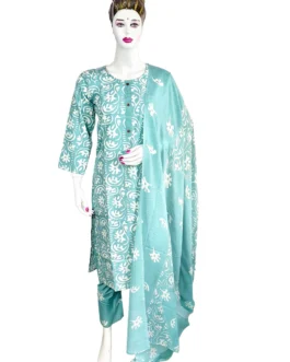 Cotton distemper and white batik 3 pcs kurti set