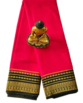 Semi mysore silk saree vibrant red with bottle green border retro style
