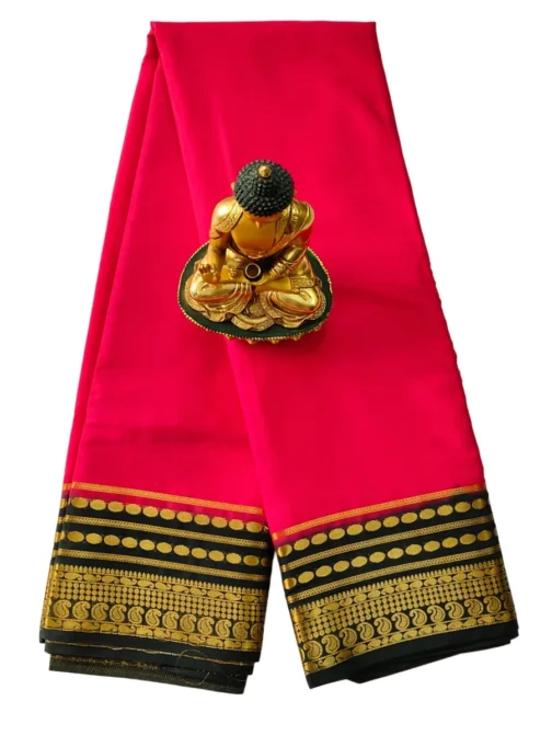Semi mysore silk saree vibrant red with bottle green border retro style
