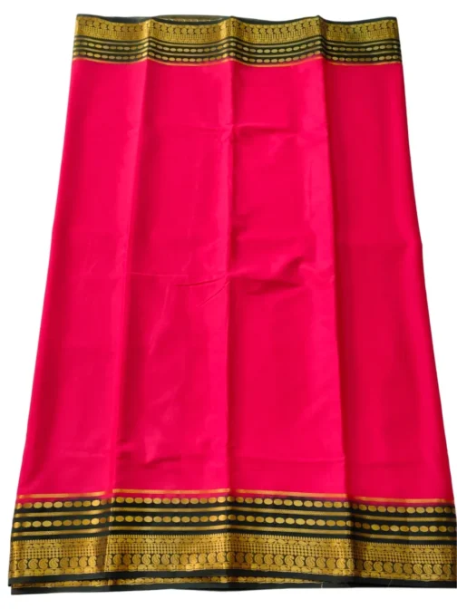 Semi mysore silk saree vibrant red with bottle green border retro style - Image 3