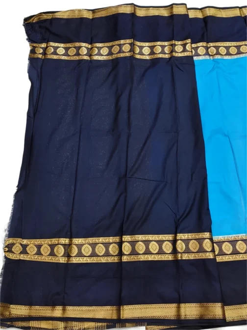 Semi mysore silk saree sky blue color with nevy blue color big border - Image 4