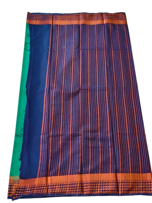 Semi mysore silk saree green color with nevy blue border - Image 3