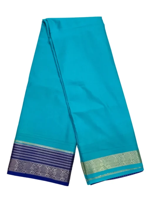 Semi mysore silk saree sky blue color with royal blue border