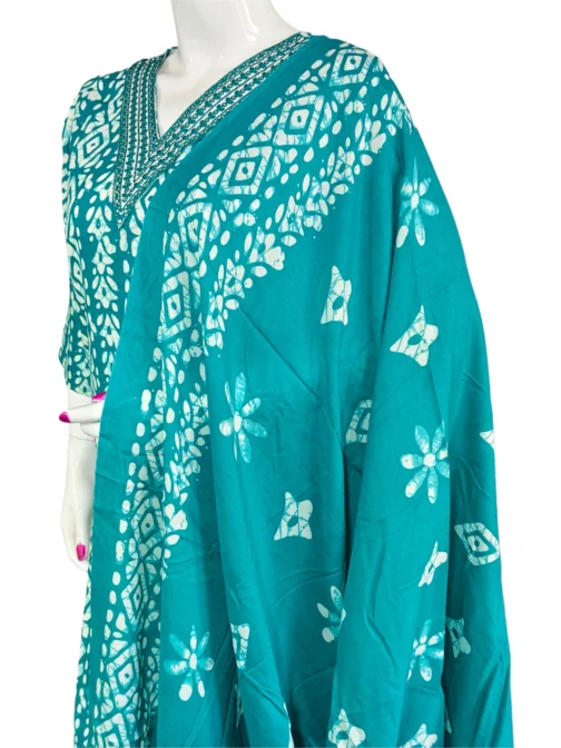 Rama green and white v neck with work batik print 3 pcs kurti set - Image 4