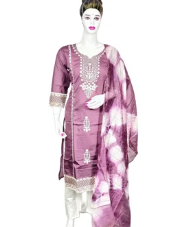 Dark lavender with embroidery work with 3 pcs kurti set