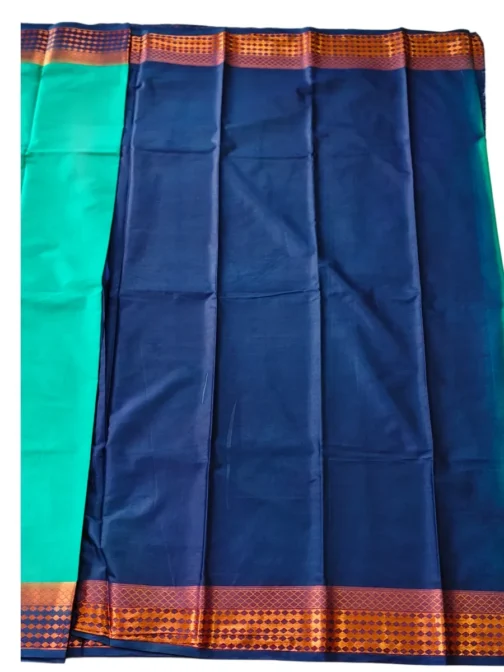 Semi mysore silk saree green color with nevy blue border - Image 4