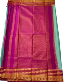 Semi mysore silk saree light pista megenta blue border retro style