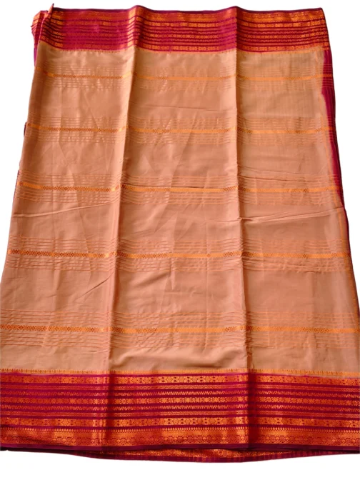 Semi mysore silk saree light peach with rich border premium - Image 4