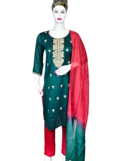 Green volor 3 pcs kurti set with embroidery work
