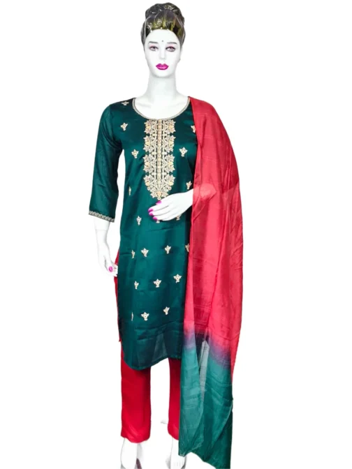 Green volor 3 pcs kurti set with embroidery work