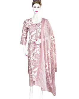 Cotton lavender and white batik print 3 pcs kurti set