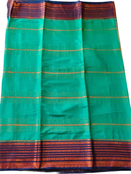 Semi mysore silk saree green with rich border premium - Image 4