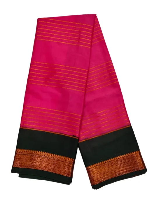 Semi mysore silk saree pink color with bottle green border