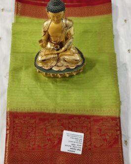 PARROT GREEN COLOUR MYSORE VISCOSE SAREE RED BORDER