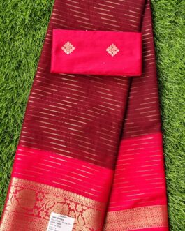 VISCOSE STRIPES ZARI WORK SAREE WITH DESIGNER BLOUSE