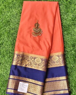 SEMI MYSORE SILK SAREE FLOWER DESIGN BIG BORDER
