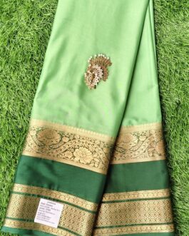 SEMI MYSORE SILK SAREE FLOWER DESIGN BIG BORDER