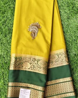 SEMI MYSORE SILK SAREE FLOWER DESIGN BIG BORDER