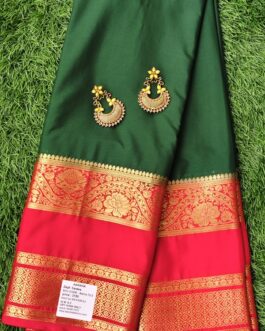 SEMI MYSORE SILK SAREE FLOWER DESIGN BIG BORDER