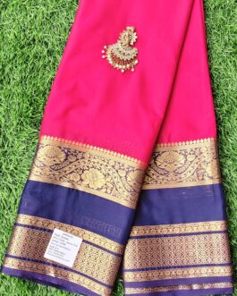 SEMI MYSORE SILK SAREE FLOWER DESIGN BIG BORDER