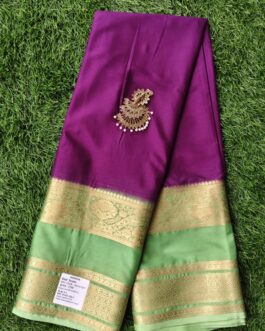 SEMI MYSORE SILK SAREE FLOWER DESIGN BIG BORDER
